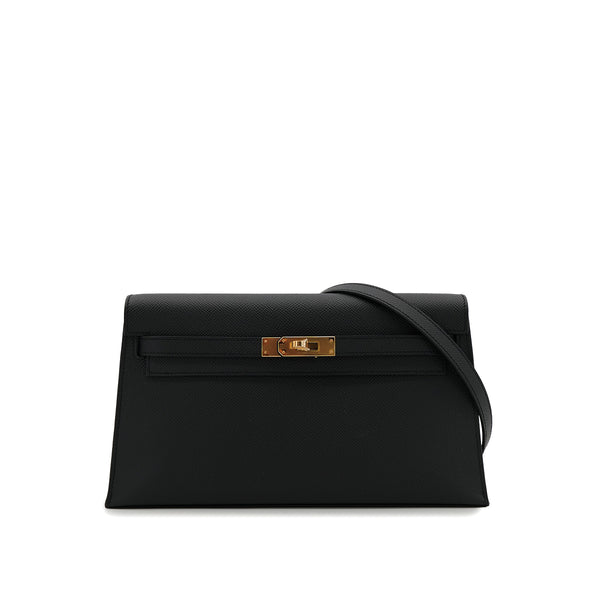 HERMES KELLY ELAN BLACK VEAU EPSOM CLUTCH SHOULDER BAG K GHW 90305230