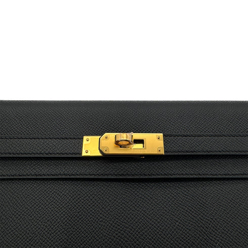 HERMES KELLY ELAN BLACK VEAU EPSOM CLUTCH SHOULDER BAG K GHW 90305230