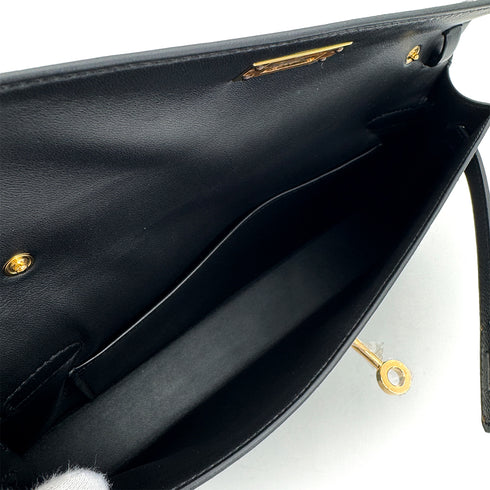 HERMES KELLY ELAN BLACK VEAU EPSOM CLUTCH SHOULDER BAG K GHW 90305230