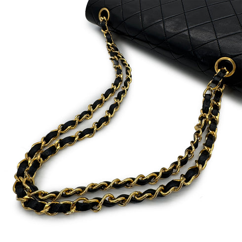 CHANEL VINTAGE CLASSIC FLAP MEDIUM CHAIN SHOULDER BAG BLACK LAMB SKIN 90305232