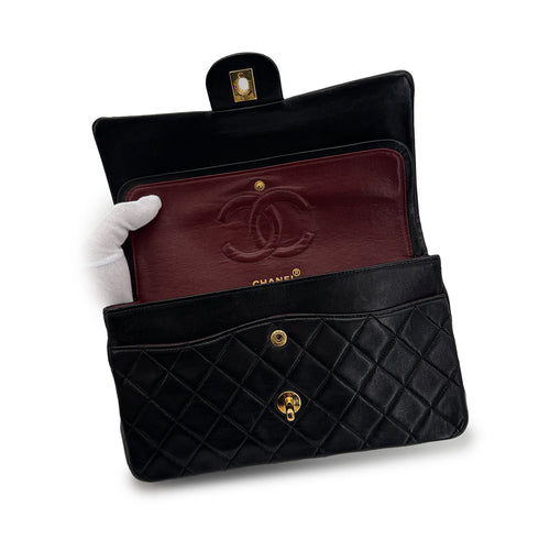 CHANEL VINTAGE CLASSIC FLAP MEDIUM CHAIN SHOULDER BAG BLACK LAMB SKIN 90305232