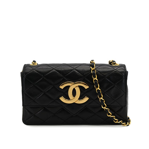 CHANEL VINTAGE MATELASSE BIG COCO CHAIN SHOULDER BAG BLACK LAMB SKIN 90305235 - PURPOSE
