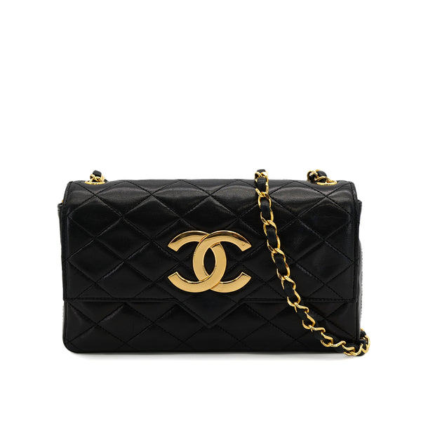 CHANEL VINTAGE MATELASSE BIG COCO CHAIN SHOULDER BAG BLACK LAMB SKIN 90305235 - PURPOSE