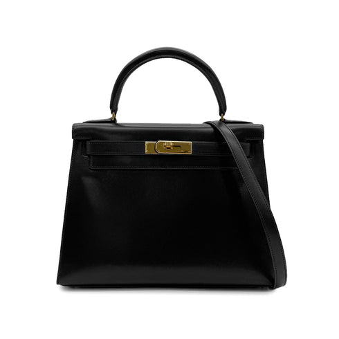 HERMES KELLY 28 SELLIER BLACK BOXCALF HAND SHOULDER BAG 〇A GHW 90305238