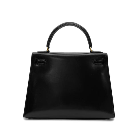 HERMES KELLY 28 SELLIER BLACK BOXCALF HAND SHOULDER BAG 〇A GHW 90305238