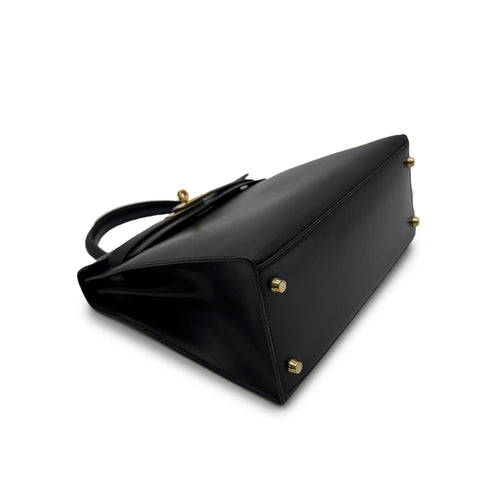 HERMES KELLY 28 SELLIER BLACK BOXCALF HAND SHOULDER BAG 〇A GHW 90305238