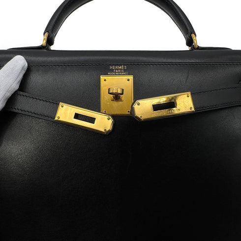 HERMES KELLY 28 SELLIER BLACK BOXCALF HAND SHOULDER BAG 〇A GHW 90305238