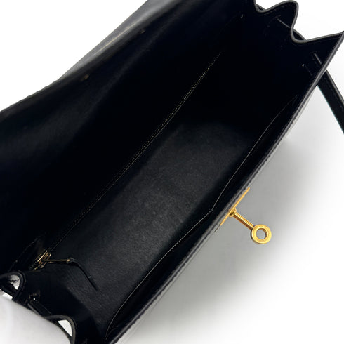 HERMES KELLY 28 SELLIER BLACK BOXCALF HAND SHOULDER BAG 〇A GHW 90305238