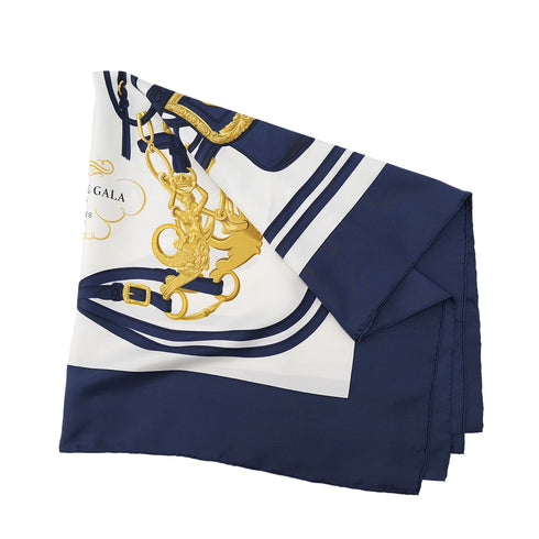 HERMES CARRE 90 BRIDES DE GALA SCARF SILK NAVY WHITE 90305245