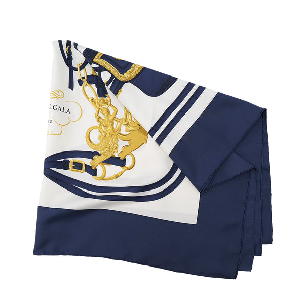 HERMES CARRE 90 BRIDES DE GALA SCARF SILK NAVY WHITE 90305245