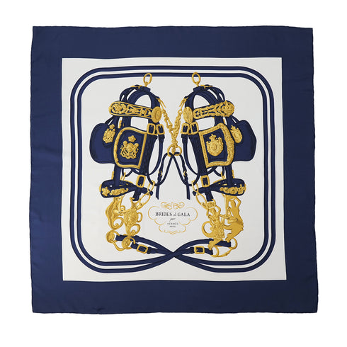 HERMES CARRE 90 BRIDES DE GALA SCARF SILK NAVY WHITE 90305245