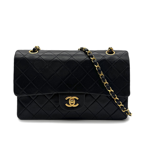 CHANEL VINTAGE CLASSIC FLAP MEDIUM CHAIN SHOULDER BAG BLACK LAMB SKIN 90305376