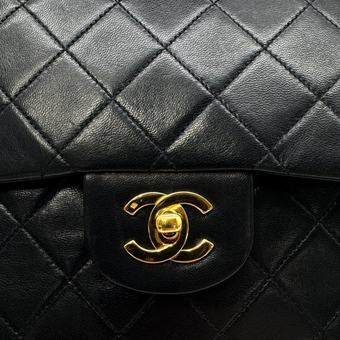 CHANEL VINTAGE CLASSIC FLAP MEDIUM CHAIN SHOULDER BAG BLACK LAMB SKIN 90305376