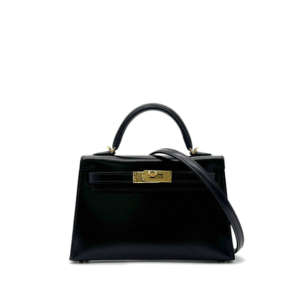 HERMES MINI KELLY 2 BLACK BOXCALF HAND SHOULDER BAG W GHW 90305378