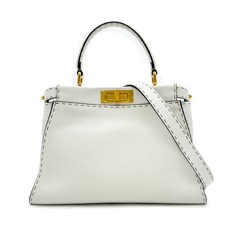 FENDI PEEKABOO REGULAR SELLERIA HAND SHOULDER BAG LEATHER WHITE 8BN290 90305461