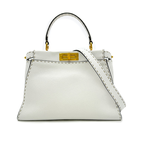 FENDI PEEKABOO REGULAR SELLERIA HAND SHOULDER BAG LEATHER WHITE 8BN290 90305461