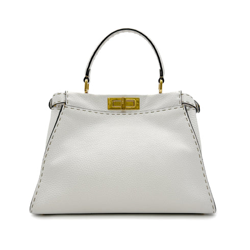 FENDI PEEKABOO REGULAR SELLERIA HAND SHOULDER BAG LEATHER WHITE 8BN290 90305461