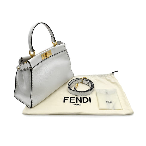 FENDI PEEKABOO REGULAR SELLERIA HAND SHOULDER BAG LEATHER WHITE 8BN290 90305461