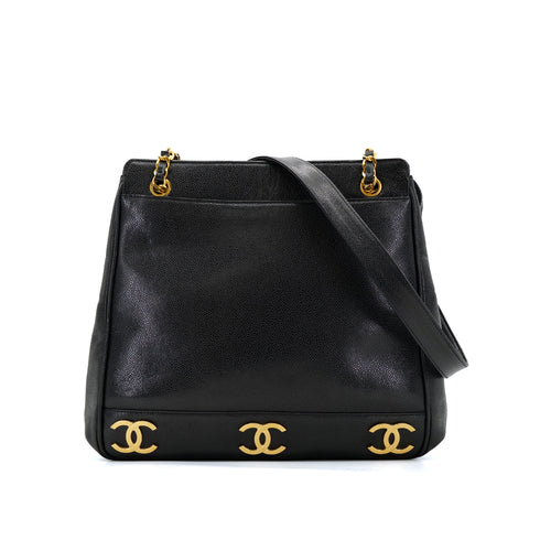 CHANEL VINTAGE TRIPLE COCO CHAIN TOTE BAG BLACK CAVIAR SKIN 90305462 - PURPOSE