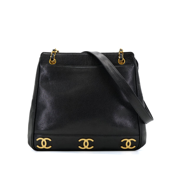 CHANEL VINTAGE TRIPLE COCO CHAIN TOTE BAG BLACK CAVIAR SKIN 90305462 - PURPOSE