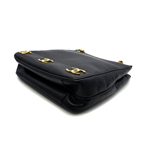 CHANEL VINTAGE TRIPLE COCO CHAIN TOTE BAG BLACK CAVIAR SKIN 90305462 - PURPOSE