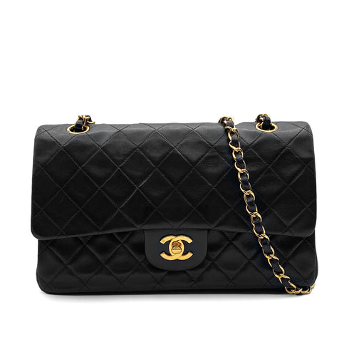 CHANEL VINTAGE CLASSIC FLAP MEDIUM CHAIN SHOULDER BAG BLACK LAMB SKIN 90305467 - PURPOSE