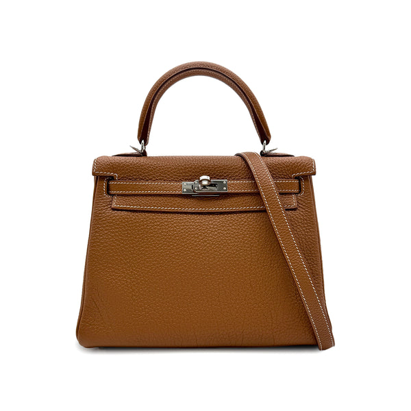 HERMES KELLY 25 RETOURNE GOLD TOGO HAND SHOULDER BAG □M PHW 90305881