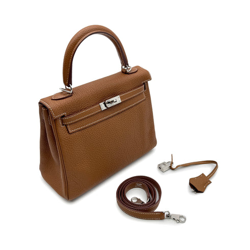 HERMES KELLY 25 RETOURNE GOLD TOGO HAND SHOULDER BAG □M PHW 90305881