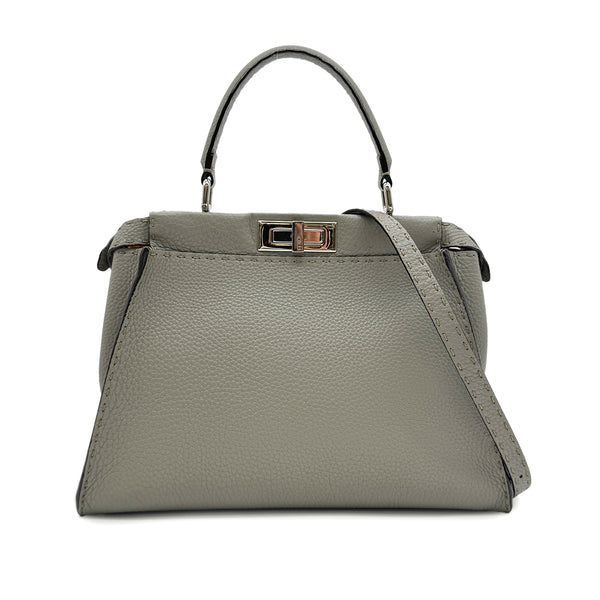 FENDI PEEKABOO REGULAR SELLERIA HAND SHOULDER BAG LEATHER GRAY 8BN226 90305473