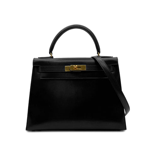 HERMES KELLY 28 SELLIER BLACK BOXCALF HAND SHOULDER BAG 〇U GHW 90306558 - PURPOSE