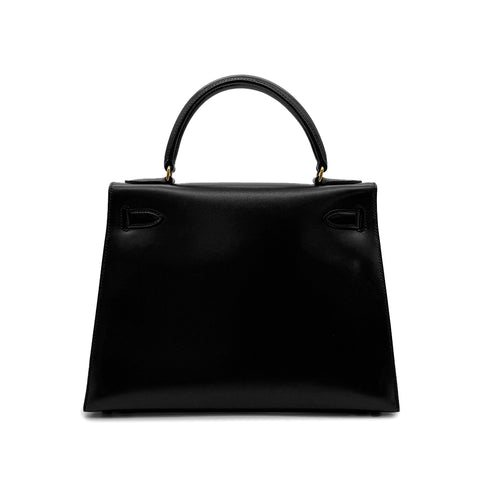 HERMES KELLY 28 SELLIER BLACK BOXCALF HAND SHOULDER BAG 〇U GHW 90306558 - PURPOSE