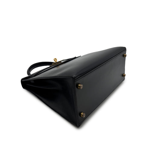 HERMES KELLY 28 SELLIER BLACK BOXCALF HAND SHOULDER BAG 〇U GHW 90306558 - PURPOSE
