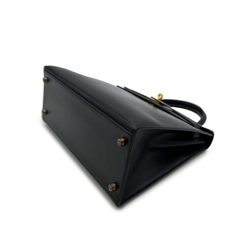 HERMES KELLY 28 SELLIER BLACK BOXCALF HAND SHOULDER BAG 〇U GHW 90306558 - PURPOSE