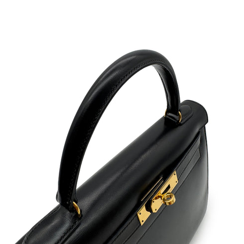 HERMES KELLY 28 SELLIER BLACK BOXCALF HAND SHOULDER BAG 〇U GHW 90306558 - PURPOSE