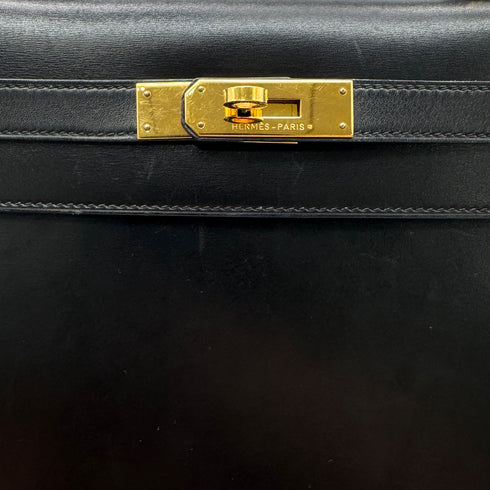 HERMES KELLY 28 SELLIER BLACK BOXCALF HAND SHOULDER BAG 〇U GHW 90306558 - PURPOSE