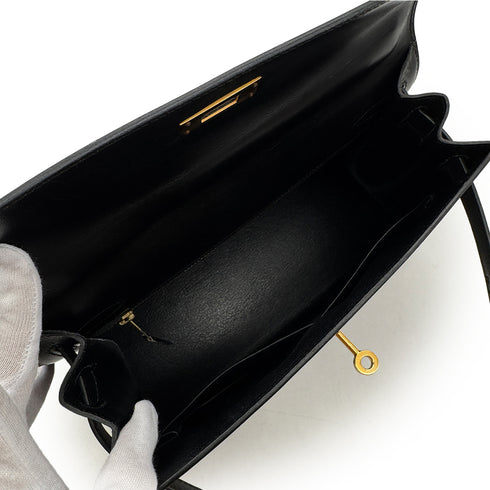HERMES KELLY 28 SELLIER BLACK BOXCALF HAND SHOULDER BAG 〇U GHW 90306558 - PURPOSE