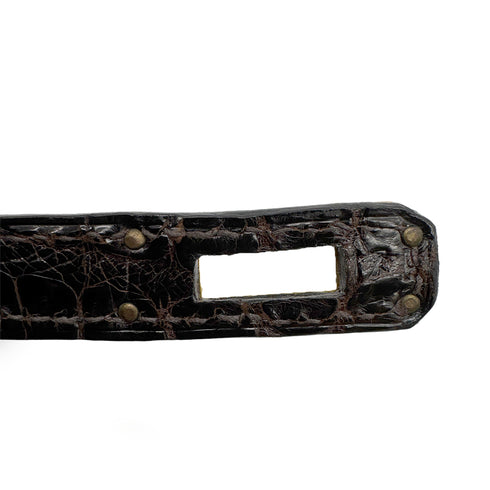 HERMES KELLY 25 SELLIER DARK BROWN POROSUS CROCODILE HAND SHOULDER BAG □C GHW 90305676