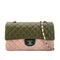 CHANEL CLASSIC FLAP MEDIUM CHAIN SHOULDER BAG TRICOLOR KAHKI PINK DARK GREEN LAMB SKIN 90305898