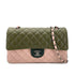 CHANEL CLASSIC FLAP MEDIUM CHAIN SHOULDER BAG TRICOLOR KAHKI PINK DARK GREEN LAMB SKIN 90305898