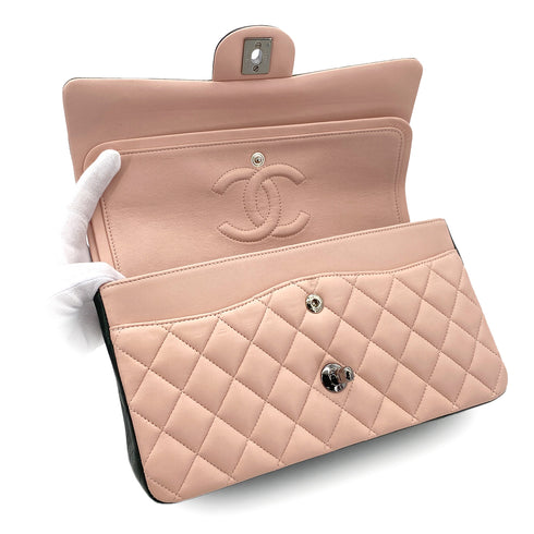 CHANEL CLASSIC FLAP MEDIUM CHAIN SHOULDER BAG TRICOLOR KAHKI PINK DARK GREEN LAMB SKIN 90305898