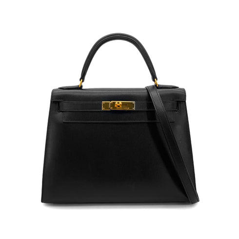 HERMES KELLY 28 SELLIER BLACK BOXCALF HAND SHOULDER BAG 〇Z GHW 90305903