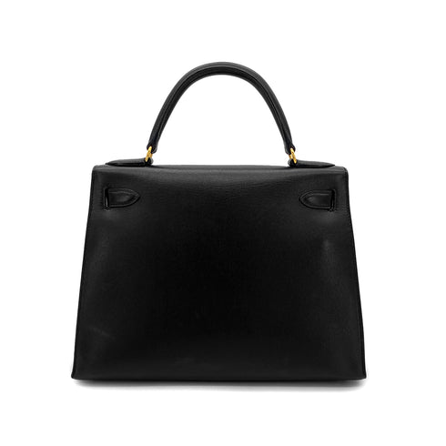 HERMES KELLY 28 SELLIER BLACK BOXCALF HAND SHOULDER BAG 〇Z GHW 90305903