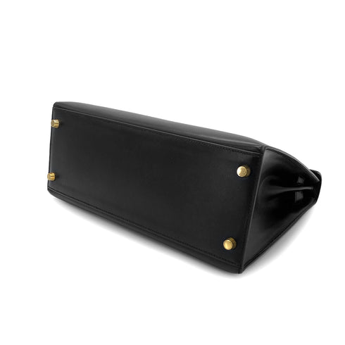 HERMES KELLY 28 SELLIER BLACK BOXCALF HAND SHOULDER BAG 〇Z GHW 90305903