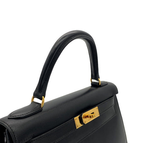 HERMES KELLY 28 SELLIER BLACK BOXCALF HAND SHOULDER BAG 〇Z GHW 90305903