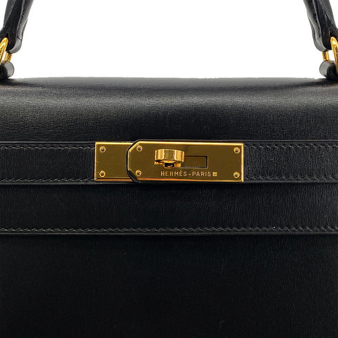 HERMES KELLY 28 SELLIER BLACK BOXCALF HAND SHOULDER BAG 〇Z GHW 90305903