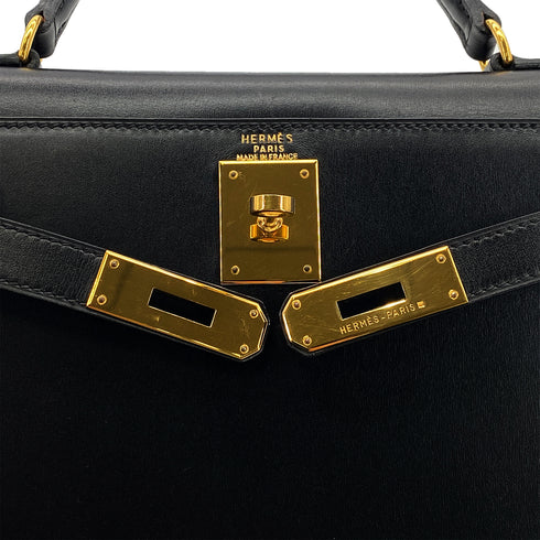 HERMES KELLY 28 SELLIER BLACK BOXCALF HAND SHOULDER BAG 〇Z GHW 90305903