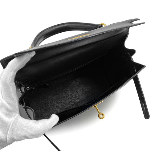 HERMES KELLY 28 SELLIER BLACK BOXCALF HAND SHOULDER BAG 〇Z GHW 90305903