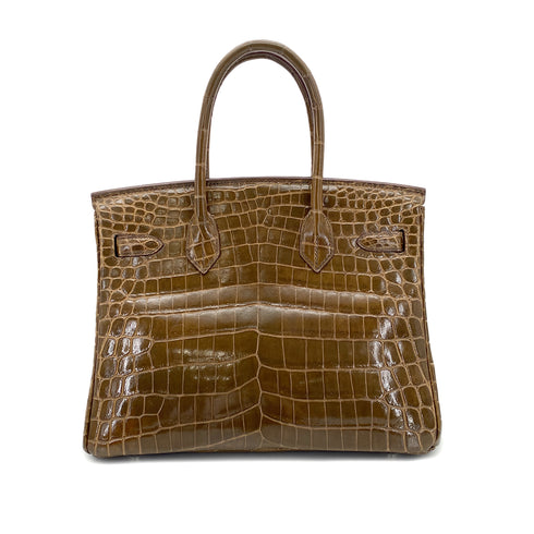 HERMES BIRKIN 30 BROWN CROCODILE NILOTICUS HAND BAG □M PHW 90305904 - PURPOSE