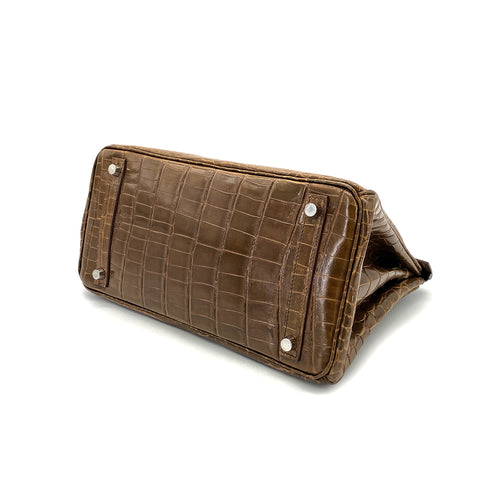 HERMES BIRKIN 30 BROWN CROCODILE NILOTICUS HAND BAG □M PHW 90305904 - PURPOSE