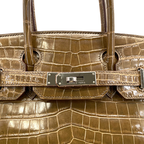 HERMES BIRKIN 30 BROWN CROCODILE NILOTICUS HAND BAG □M PHW 90305904 - PURPOSE